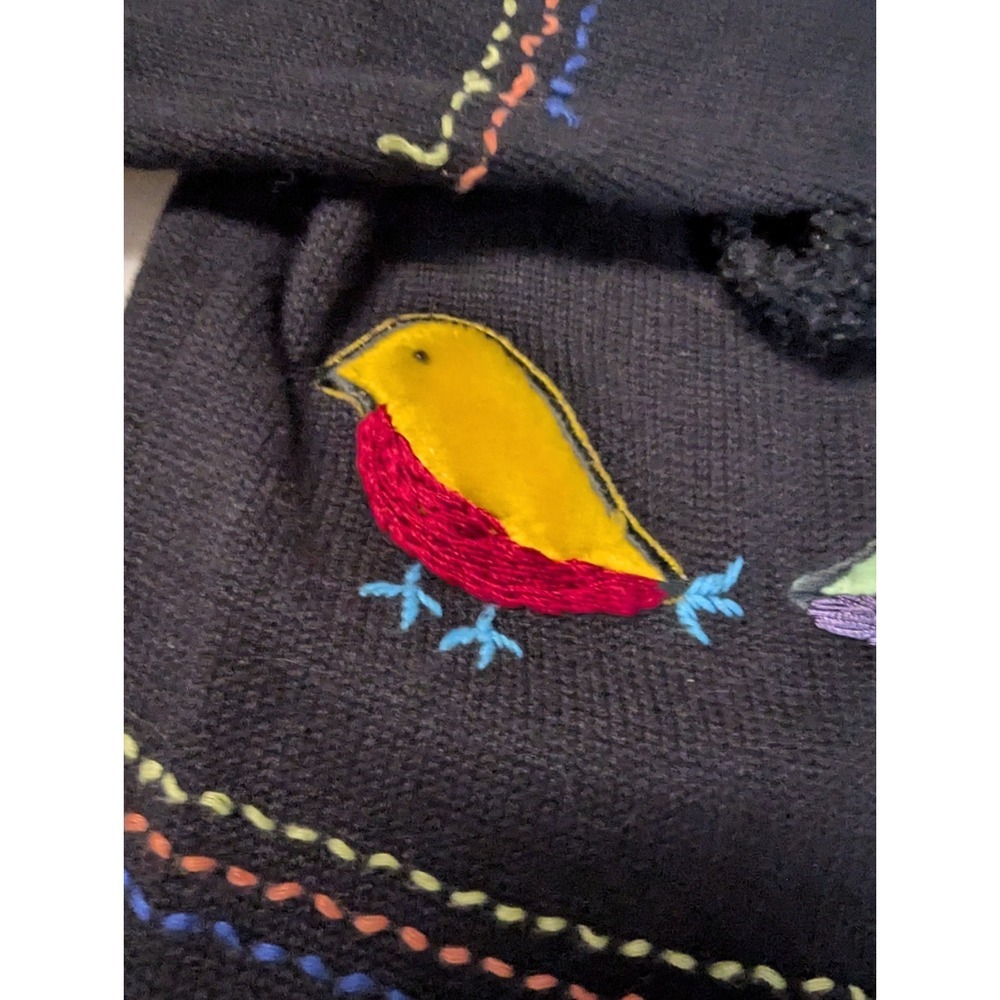 Vintage Great Cavalier Bird Novelty Cardigan Sweater Black M Furry Embroidered - Picture 13 of 16